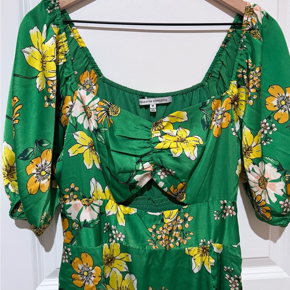 Green Floral Dress with Yellow and White Flowers